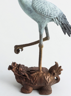 铜韵堂丨彩铜龟鹤吉祥摆件丹顶仙鹤祝寿贺礼家居客厅办公室装饰品