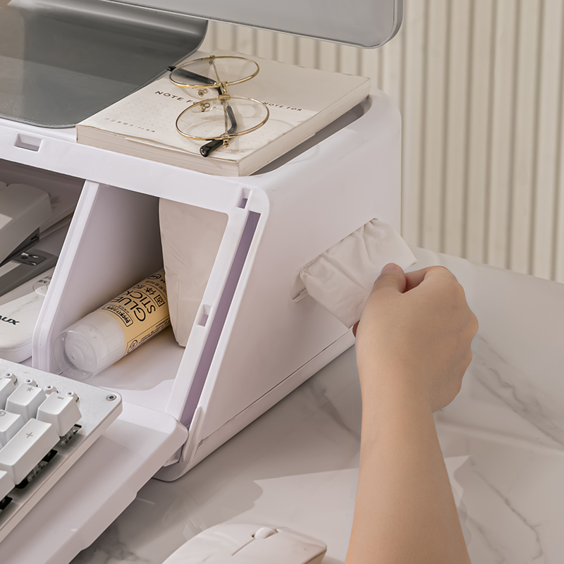 电脑显示器增高架带抽纸分格设计可调节键盘位桌面办公杂物收纳架 - 图1