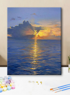 数字油画日落风景晚霞diy手工手填充绘涂色油彩画丙烯画装饰挂画