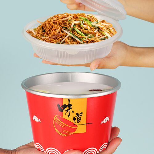 1250/1500m一次性餐盒圆形双层外卖汤面分离打包盒商用面碗带盖 - 图0