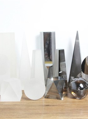 现代样板房家居装饰摆件托盘玻璃几何小饰品磨砂水晶艺术摆设