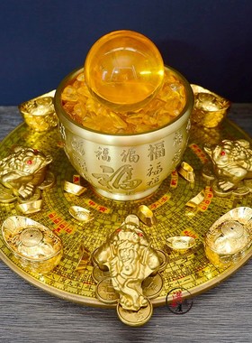 黄铜金蟾吐宝聚财阵招财摆件百福缸家中客厅财位门店铺公司办公室