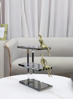 爆款现代简约抽象几何水晶金属小金人雕塑摆件客厅玄关电视柜家居