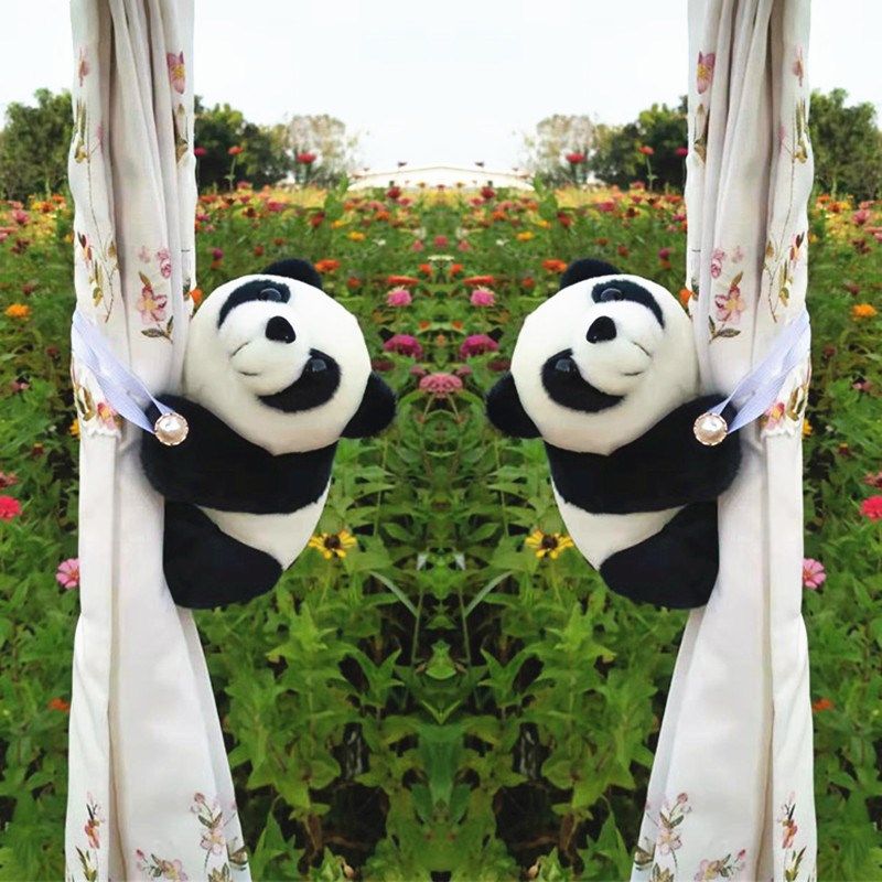 2024新款窗帘绑带熊猫公仔玩偶抱扣可爱简约扣环一对装韩式百搭 - 图0