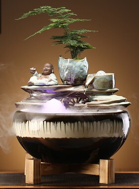 创意陶瓷金鱼缸客厅循环流水摆件小型桌面喷泉办公室水车招财礼品