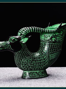 仿古青铜器摆件牛头杯酒器酒尊装饰品铜工艺品长辈婚礼品室内桌面