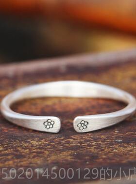 高档99古9纯银工原创设计实心磨砂法手覆古梅花手镯送女友闺蜜