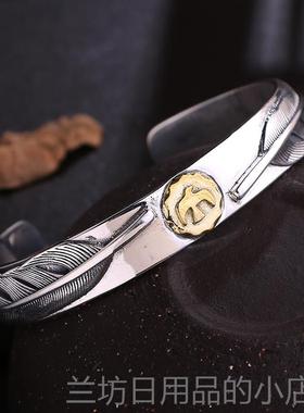 高档S9羽25银开复古手工银桥吾郎风格毛分牌手镯男士口手镯高子潮