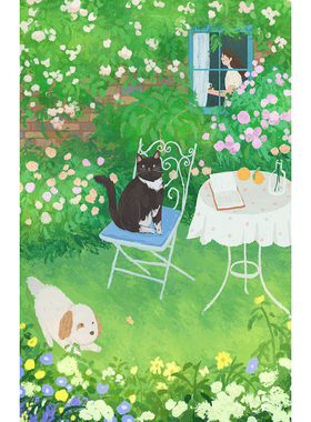 日系原木风装饰画治愈系插画客厅落地沙发背景墙卧室绿色清新挂画