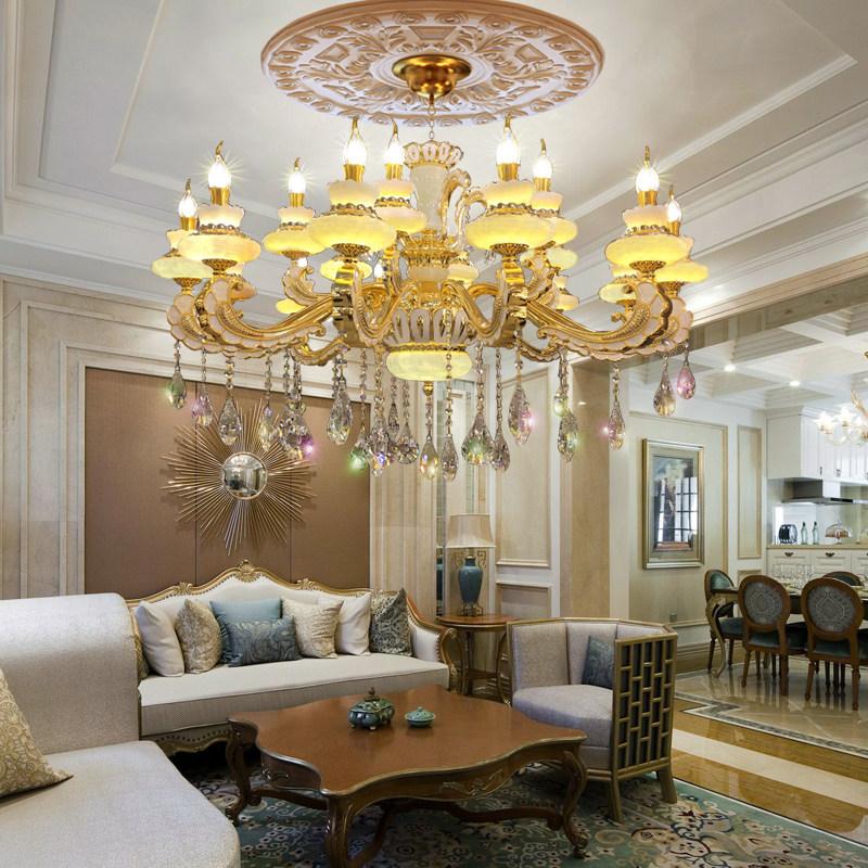 欧式吊灯客厅灯 天然玉石吊灯 锌合金水晶灯卧室餐厅蜡烛灯具新款,淘宝优惠券,粉丝福利购,淘宝优惠卷