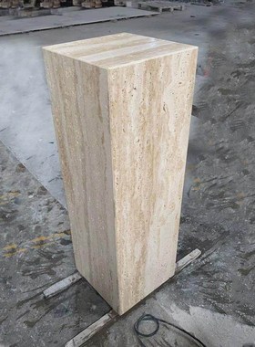 哑光天然洞石大理石底座酒店别墅装饰立柱工艺品摆件底座高端定制