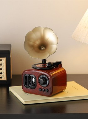 覆古音乐八音盒留声机模型桌面摆件小众高级感客厅电视柜家居装饰