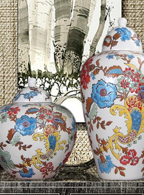 欧式陶瓷摆件花瓶家居中式饰品将军罐客厅装饰玄关样品房摆件酒柜