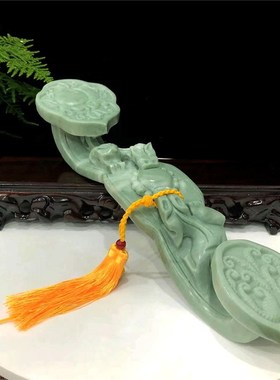 贵州翠玉石绿颜色玉如意摆件客厅办公室玄关乔迁结婚礼品桌面装饰