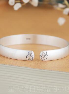 正品纯银手镯女梅花999银复古实心开民族风哑简光约年足轻款送口