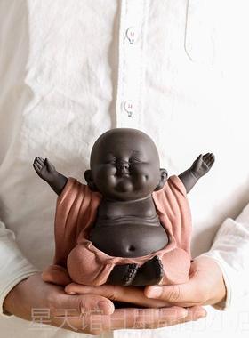 正品创室意紫砂手弥勒工笑佛家居装饰品摆件办公客厅陶瓷艺品小摆