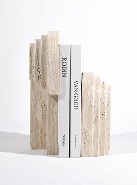 欧式极简黄洞石几何书档摆件样板房家居客厅书房书柜桌面摆台装饰