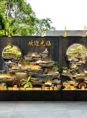 水幕墙流水屏风玄关客厅办公室景观酒店别墅庭院假山喷泉造景摆件
