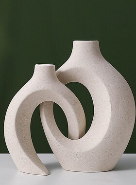 现代简约白色创意几何手工陶瓷花瓶摆件样板间客厅酒店民宿饰品