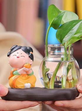 日本进口可爱唐仕女卡通娃娃水培摆件家居客厅装饰桌面工位绿萝瓶