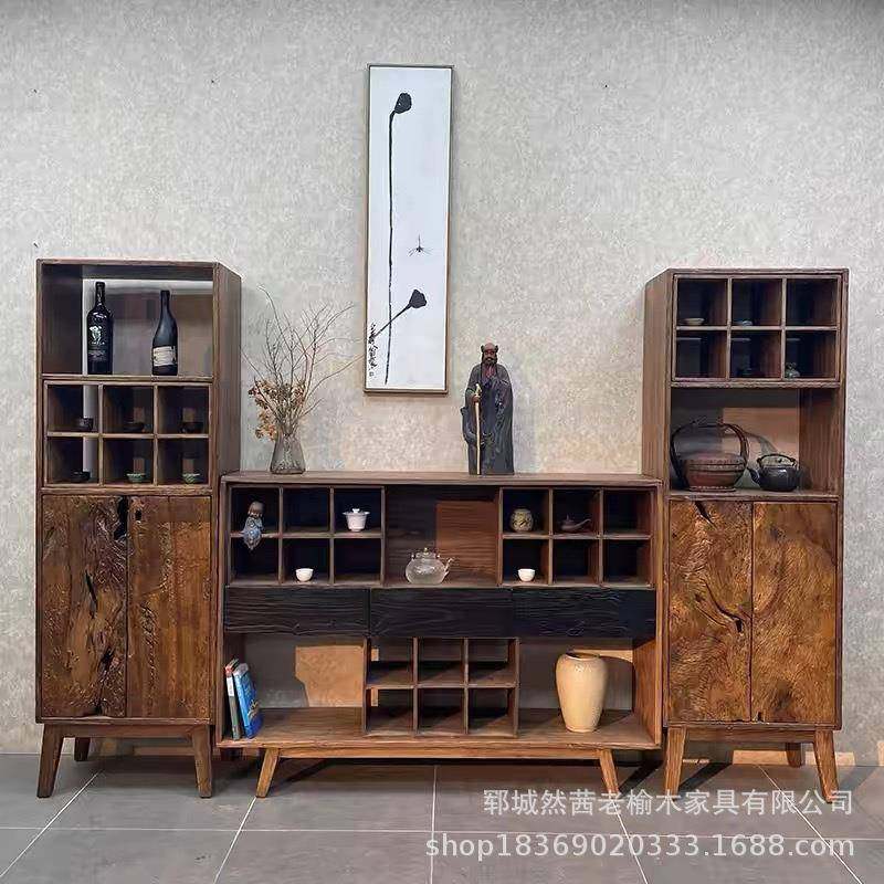 复古老榆木餐边柜厅装饰多客宝阁博架实木落地边收纳柜茶DFI水古,淘宝优惠券,粉丝福利购,淘宝优惠卷