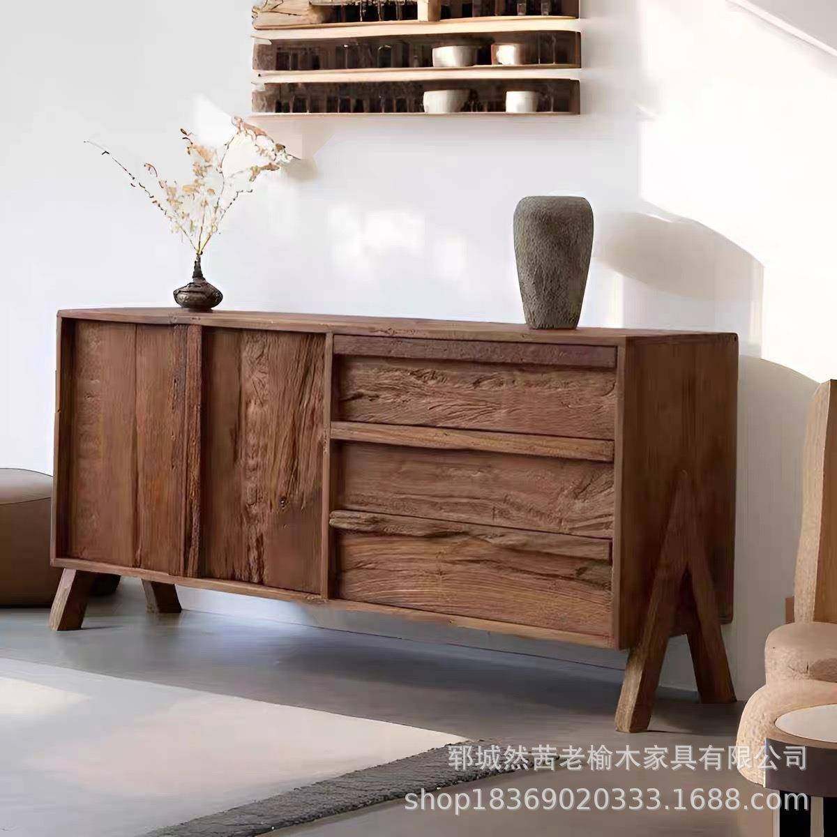 复古老榆木餐边柜厅装饰多客宝阁博架实木落地边收纳柜茶DFI水古,淘宝优惠券,粉丝福利购,淘宝优惠卷