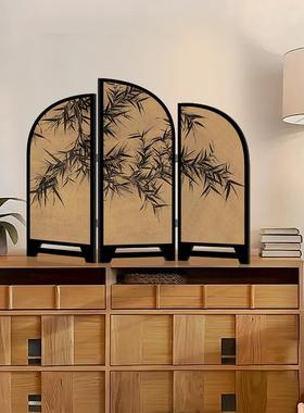 中古风桌面屏墨竹清幽摆画创意图玄关摆台画复古新中柜式墨竹茶桌