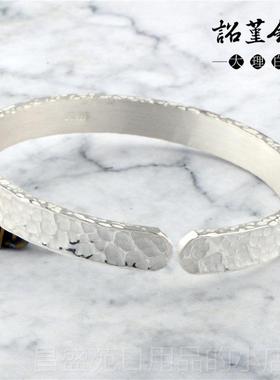 高档手工锤印银手镯雪花银锤打男锤点点足银9环99情侣手可定制女