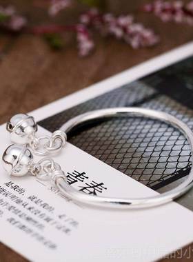 高档年轻款纯铃手镯宫铛银女999网足银镯子细手环文艺小清新红同