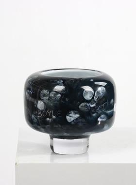 中古风孔雀蓝色高脚琉璃花瓶售楼处洽谈桌客厅玄关软装饰品摆件