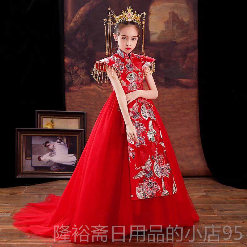高档女童礼高端洋潮气国旗袍儿童台走t秀演出服服高端拖尾洋气中,淘宝优惠券,粉丝福利购,淘宝优惠卷