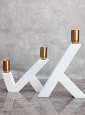 新中创意金式属白色人字烛台0041居样板房书房艺家客厅玄关工品摆