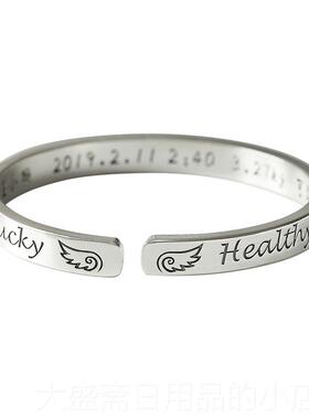 高档宝宝银命手定制婴刻字儿童男女孩999纯银长锁镯做周岁满月礼