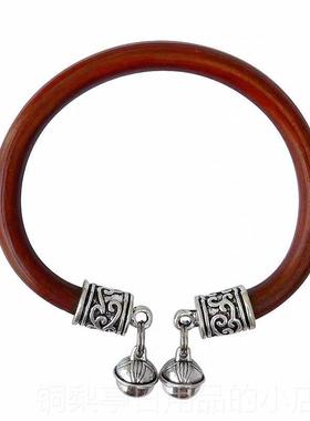 正品西藏天然铃正品鸡血藤手镯女吊坠款男藏银镯情侣族民风木铛质