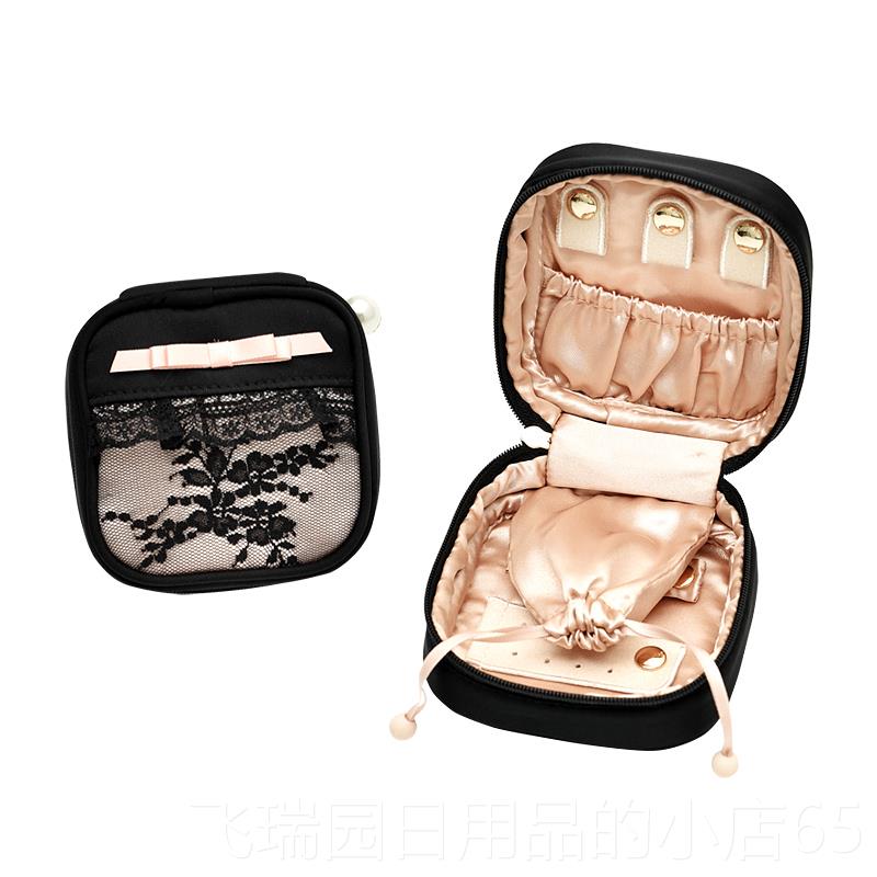 Authentic black lace portable fabric square jewelry box ring and earring storage bag mini jewelry box travel jewelry