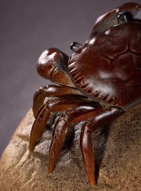 螃蟹紫砂变色桌面茶宠摆件喷水荷花观赏螃蟹功夫茶盘茶玩茶具配件