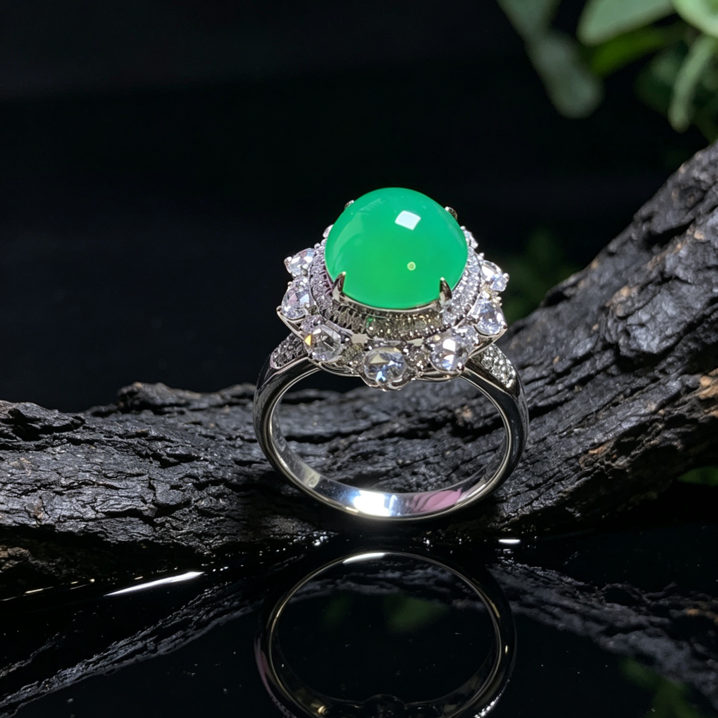 Cuizhijiang A-grade ice-green jadeite 18K gold ring