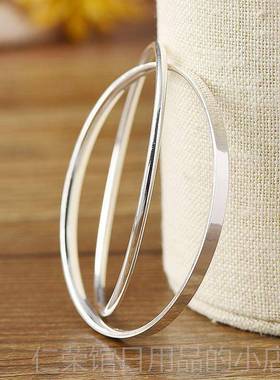 正品999女银手镯日韩简款女时尚约气质纯双环手饰足银光面镯送友