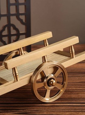 黄铜手推车摆件满载而归平板手推车创意办公室桌面摆件装饰工艺品