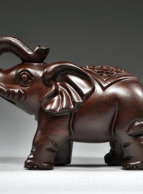 正品黑檀实木象质雕刻吸水大摆饰一对吉祥物艺客厅电视柜装饰红木