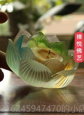 高档禅悦佛艺家灯七佛宝琉璃莲花烛台酥油座彩荷花色灯供奉用品送