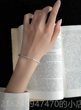 高档秋叶心夏花纯手镯银女《归原古》999足银素面闭口法细镯子实