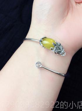 正品S925纯银手镯男女貅款古宝石族风石榴石貔元旦民新年热复卖礼