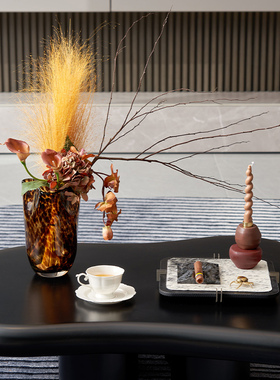 邸高家居 现代花瓶客厅插花器 水晶烛台大理石烟灰缸茶几装饰摆饰