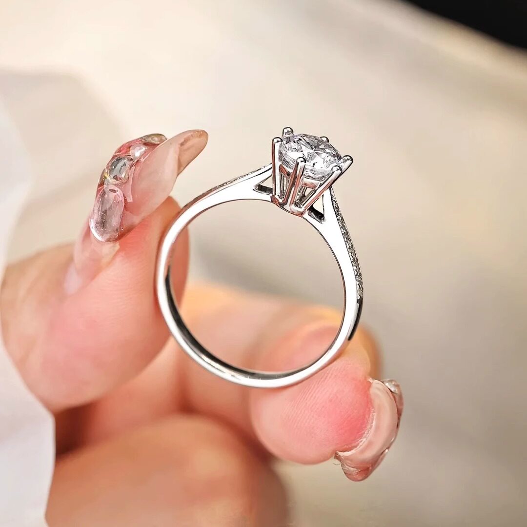 IGI cultivated diamond pt950 platinum classic micropaved starlight six-claw ring 1 carat diamond ring gift