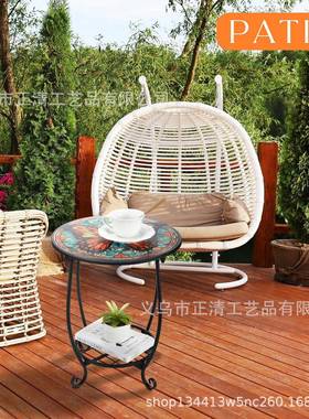 爆款金属ZQ-9装户外边桌圆形小马克庭院饰赛室茶几铁艺内置物桌架