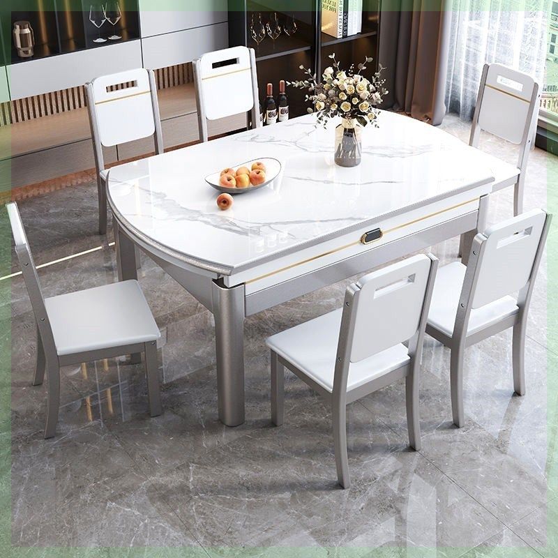 家庭餐桌意式亮面岩板餐桌椅组合桌子椅子一套现代简约可伸缩折叠,淘宝优惠券,粉丝福利购,淘宝优惠卷