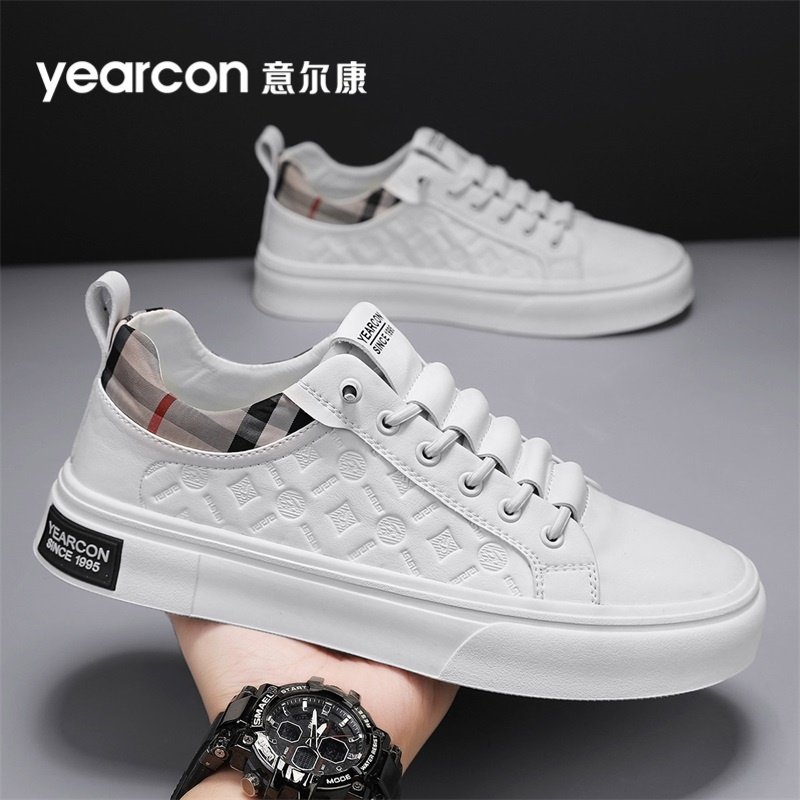 意尔康男鞋2025新款冬季男士休闲鞋皮面一脚蹬运动平板鞋男款白鞋,淘宝优惠券,粉丝福利购,淘宝优惠卷