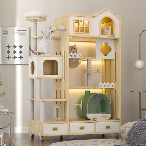 豪华猫笼猫爬架一体猫屋超大自由空间猫屋猫厕一体家用猫房猫别墅 - 图2