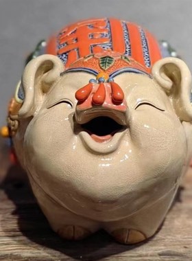 石湾公仔陶瓷生肖猪摆件客厅酒柜中式装饰创意艺术品萌宠动物小猪